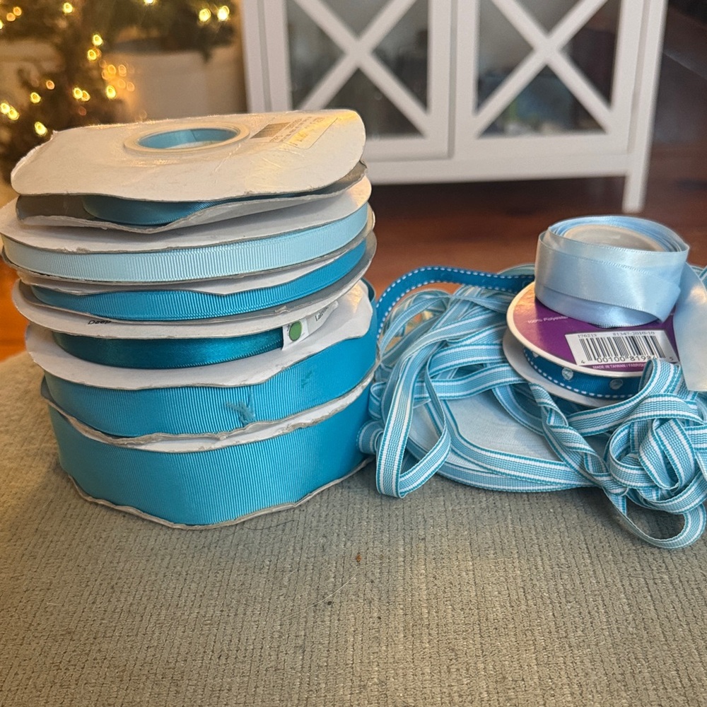 Assorted Turquoise & baby Blue Ribbon Set grosgrain satin